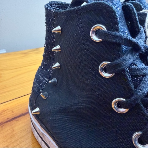 Converse Black High-Tops CTAS with Silver Spikes Distressed Style Lifted No Wear - Picture 5 of 13